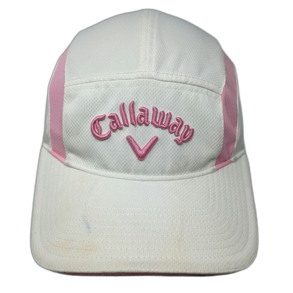 Callaway 5 Panel White One Size Strapback Golf Hat Mesh Side Panels Logo Cap